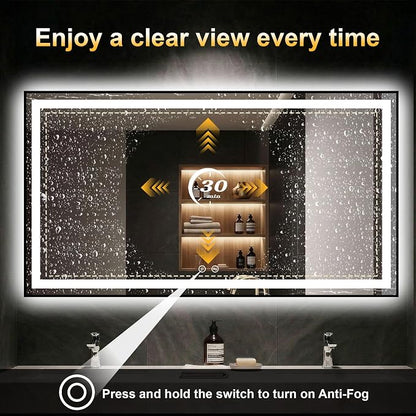LED Bathroom Mirror with Light, 30x55 Vanity Mirror for Wall with Frame | Anti-Fog, Dimmable 3 Colors, Memory Function, Backlit and Front Lit, Shatter-Proof Glass, Plug-in/Hardwired