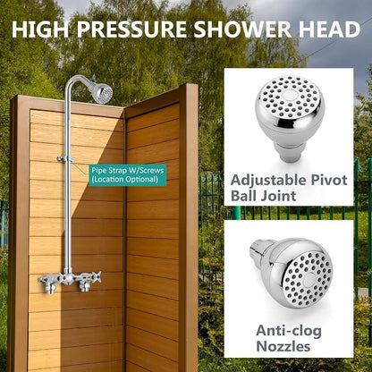 Aolemi Outdoor Shower Kit, 6-Inch Center, 2-Handle, Polish Chrome | Solid Brass Mixer Valve, SUS304 Shower Pipe, Dual-Handle Hot And Cold Control, Reversible Inlets, and Rotating Head
