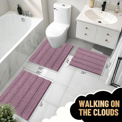 OLANLY Thick Bathroom Rugs 30x20, Chenille Striped Bath Rugs, Deep Plum | Rubber Backing, Machine Wash, Extra Soft Absorbent Bath Mats for Bathroom Floor, Tub and Shower, Home Decor Accessories