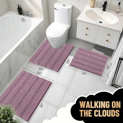 OLANLY Thick Bathroom Runner Rugs 44x24, Soft Chenille Bath Rugs, Deep Plum | Absorbent Striped, Rubber Backing, Machine Wash, Long Bath Mats for Bathroom Floor, Tub and Shower, Home Decor Accessories