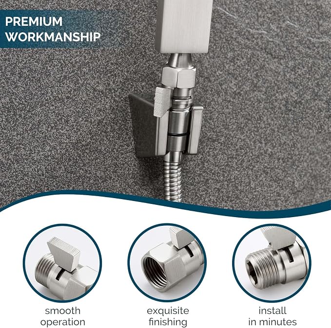 Angle Simple Shower Head Shut Off Valve, Flow Restrictor, Brushed Nickel | Robust Brass Water Flow Regulator G 1/2, Control Water Volume Pressure Reducer for Handheld Shower or Bidet Sprayer