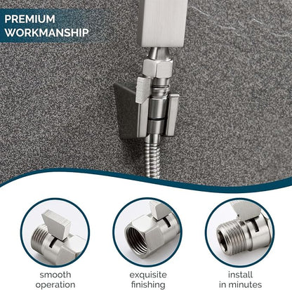 Angle Simple Shower Head Shut Off Valve, Flow Restrictor, Brushed Nickel | Robust Brass Water Flow Regulator G 1/2, Control Water Volume Pressure Reducer for Handheld Shower or Bidet Sprayer