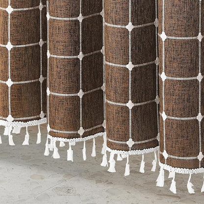 MitoVilla Brown Boho Shower Curtains for Modern Farmhouse Bathroom Decor, Country Thick Polyester Linen Fabric Shower Curtain with Tassel, 72 x 72