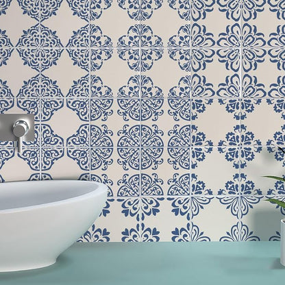 36Pcs 9 Styles Blue and White Tile Stickers 4 x 4 Inch Ceramic Tile Decals Square Flower Pattern Waterproof PVC Peel and Stick Decals for Kitchen Bathroom Backsplash Furniture DIY Decor