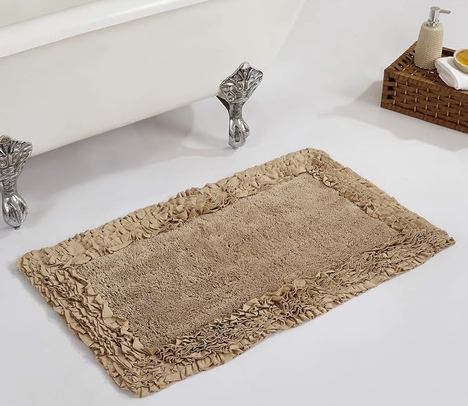 Better Trends Bath Rug 100% Cotton Non-Slip Bath Mat Soft Water Absorbent, Washable Rugs for Bedroom, Bathroom Floor Decor, Tub, Laundry Room Kitchen Rug, 21" x 34" Beige Shaggy Border Collection