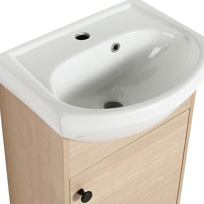 18" Bathroom Vanity with Sink, 18 Inch Freestanding Vanity with Soft-Closing Door for Small Space, Modern Single Sink Bathroom Vanity Combo,Brown Floor Standing Cabinet Set (BN-022)