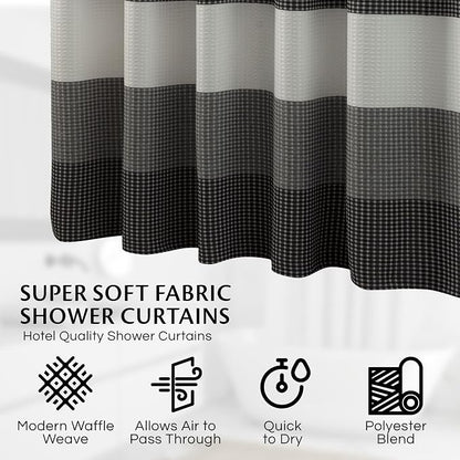 Dainty Home Waffle Weave Waterproof Shower Curtains, Black 70" x 72", Bath Curtains, Shower Curtain Waterproof Fabric with 12 Roller Ball Hooks