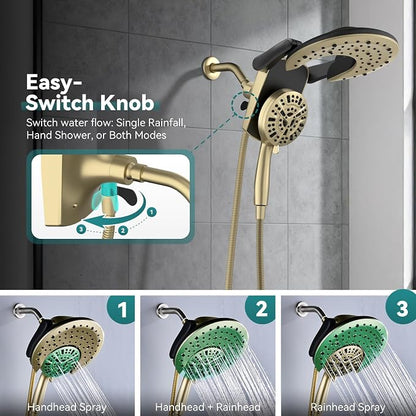 Foldable Rainfall Shower Head 9 Spray Settings/Modes Handheld Showerheads | High Pressure Shower Heads with Handheld Spray Combo, Built-in Magnetic Docking, Power Jets, Stainless Steel Shower Hose