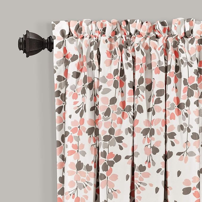 Lush Decor Weeping Flower Light Filtering Window Curtain Panels, Pair, 52"W x 63"L + 2" Header, Blush & Gray - Charming Modern Floral Curtains for Living Room, Dining Room, & Bedroom