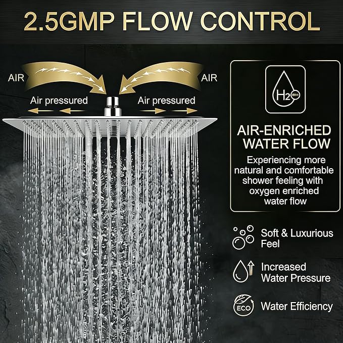 16 Inch Rain Shower Head,Rainfall Showerhead,Chrome | All Metal 304 Stainless Steel with 324 Silicone Nozzel, Full Body Coverage,Ceiling Mounted