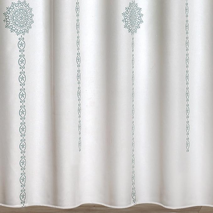 Lush Decor Stripe Medallion Shower Curtain-Fabric Mandala Bohemian Damask Print Design, 72" x 72", Blue
