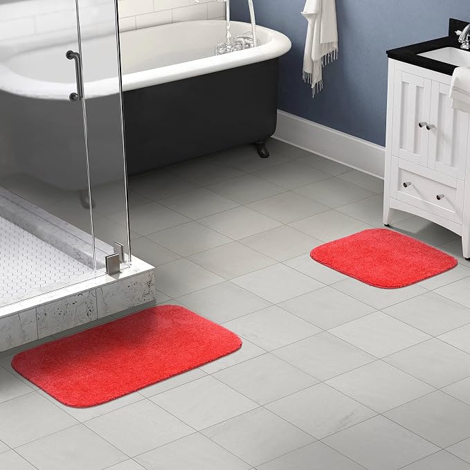 Garland Rug Traditional Nylon Washable Pink Hibiscus 2 Bath Rugs (17" X 24", 21" X 34") - Soft, Absorbent, and Stylish for Your Bathroom