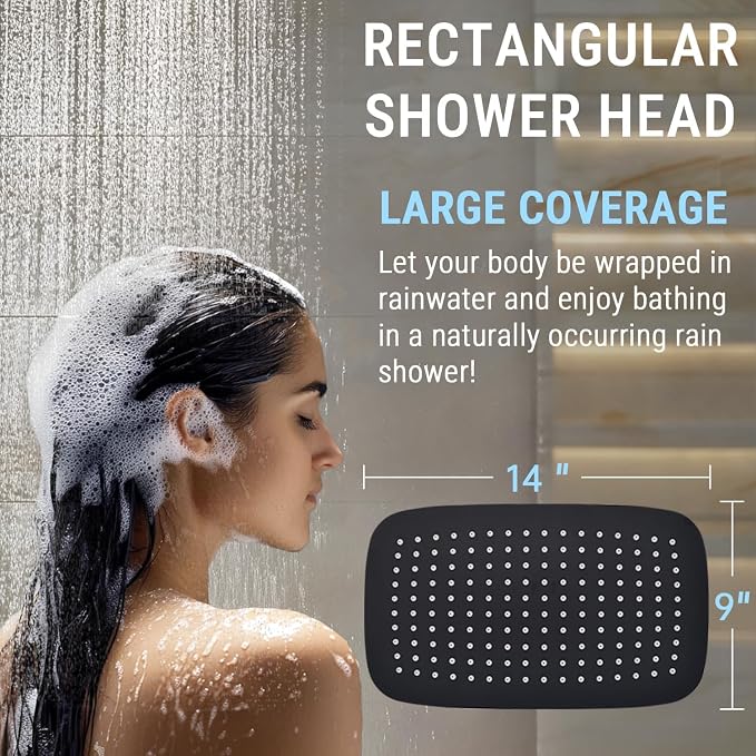 G-Promise All Metal 14" Rain Shower Head with Handheld for Bathroom Upgrade | All Metal, Built to Last, Easy Install, Adjustable Height & Angle for All Heights, Extra Long Hose, Modern Upgrade