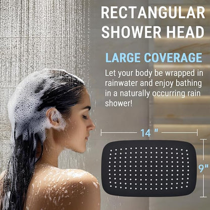 G-Promise All Metal 14" Rain Shower Head with Handheld for Bathroom Upgrade | All Metal, Built to Last, Easy Install, Adjustable Height & Angle for All Heights, Extra Long Hose, Modern Upgrade