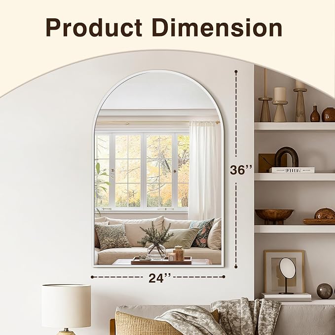 Arched Bathroom Vanity Mirror for Over Sink, 32”x30”, Silver | HD Tempered Glass, Anti-Rust Metal Frame, Hanging or Leaning, Wall Mirrors for Bathroom Sink, Bedroom, Living Room, Entryway