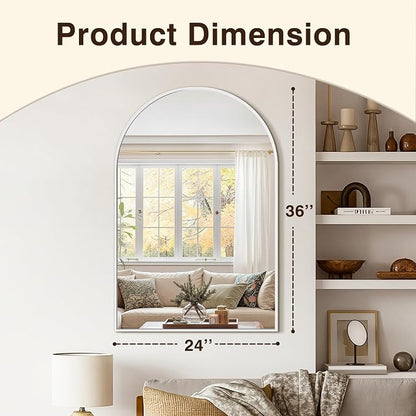 Arched Bathroom Vanity Mirror for Over Sink, 36”x24”, Silver | HD Tempered Glass, Anti-Rust Metal Frame, Hanging or Leaning, Wall Mirrors for Bathroom Sink, Bedroom, Living Room, Entryway