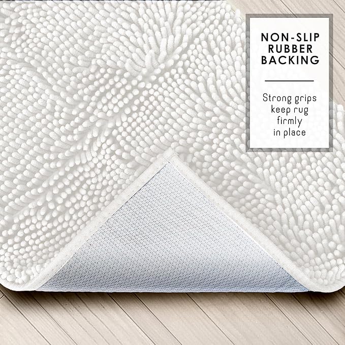 Hearth & Harbor Bathroom Rugs, Chenille Bath Mat - Machine Washable Bath Mats for Bathroom Non-Slip Backing Rubber, Quick Dry Bathroom Mat - Off-White Bath Rug, 17x24