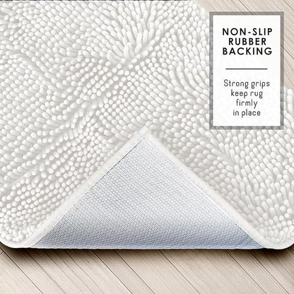 Hearth & Harbor Bathroom Rugs, Chenille Bath Mat - Machine Washable Bath Mats for Bathroom Non-Slip Backing Rubber, Quick Dry Bathroom Mat