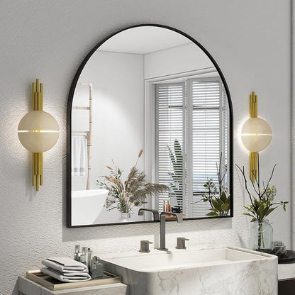 XRAMFY Arched Bathroom Mirror 32" x 34" for Bathroom Vanity Mirror or Wall Decor Black Arch Mirror Aluminum Alloy Frame Wall Mounted Mirror for Living Room Bedroom Entryway