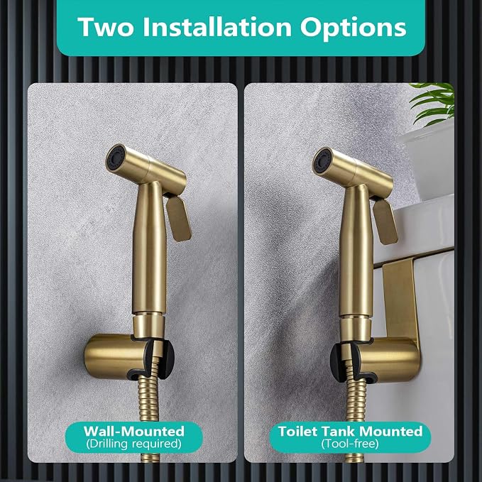 BARROCK Bidet Sprayer for Toilet, Handheld Jet Spray for Existing Toilets with Bidet Hose, Adjustable Water Pressure Muslim Shower, Stainless Steel Cloth Diaper/Feminine Wash Sprayer Brushed Gold