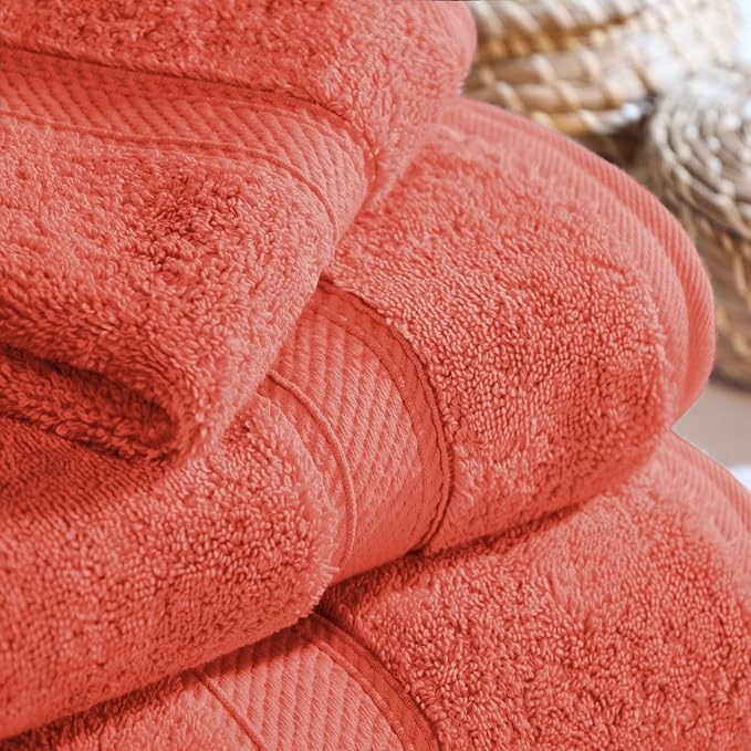 SUPERIOR Egyptian Cotton Ultra Plush & Absorbent, 3 Piece Set, Coral | Quick Dry, Soft Luxury Towel Set, Bath Essentials, Guest Bath, Spa, 1 Bath, 1 Hand, 1 Face Towels, Madeline Towels