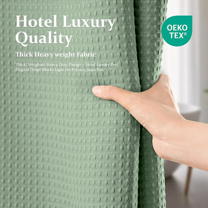 Stall Waffle Shower Curtain 256 GSM Heavy Fabric 48x72 Sage Green | 48 Inch Wide, Thick Cloth, Weighted Hem, Water Repellent, Hotel Luxury Polyester Shower Curtain Set for Bathroom 8 Hooks