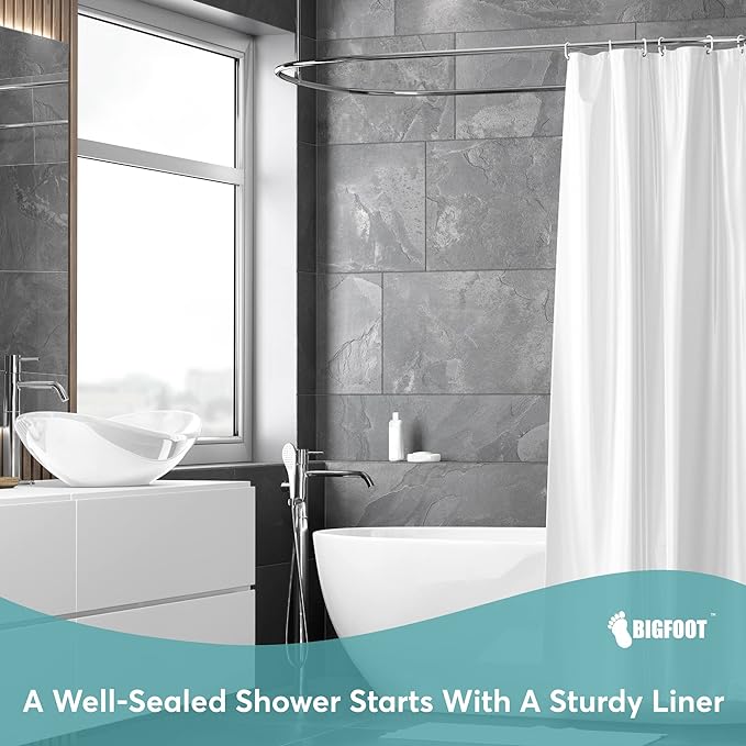 BigFoot Shower Curtain – 36 x 72 PEVA Premium Shower Curtain with Rustproof Metal Grommet and 2 Magnetic Weights – Odor Free and Compatible with Standard Showers, Clear