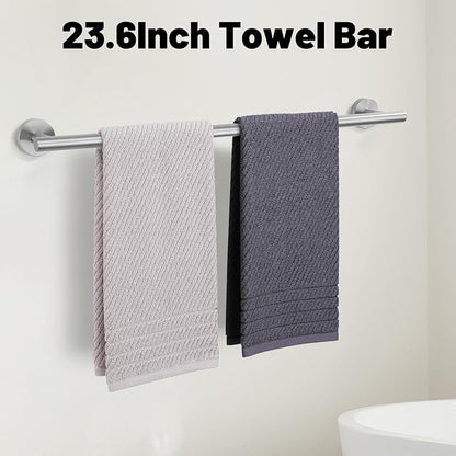 5 Pieces Brushed Nickel Bathroom Hardware Accessories Set SUS304 Stainless Steel Towel Bar Holder Set, 23.6Inch Towel Racks for Bathroom, Robe Towel Hooks, Toilet Paper Holder Wall Mounted