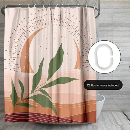 Americanflat 71x74 Boho Shower Curtain - Water-Resistant Long Shower Curtain with Durable Metal Grommets and 12 Hooks - 100% Polyester - Sage Green, Terracotta, Blush Pink and Rust Red