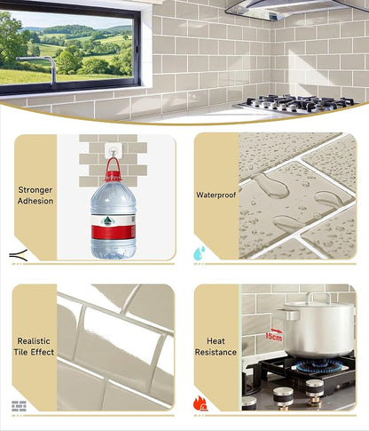 Peel and Stick Backsplash for Kitchen: Self Adhesive Wall Tiles for Bathroom - Vinyl Thick Back Splash Tile (10, Light Coffee)