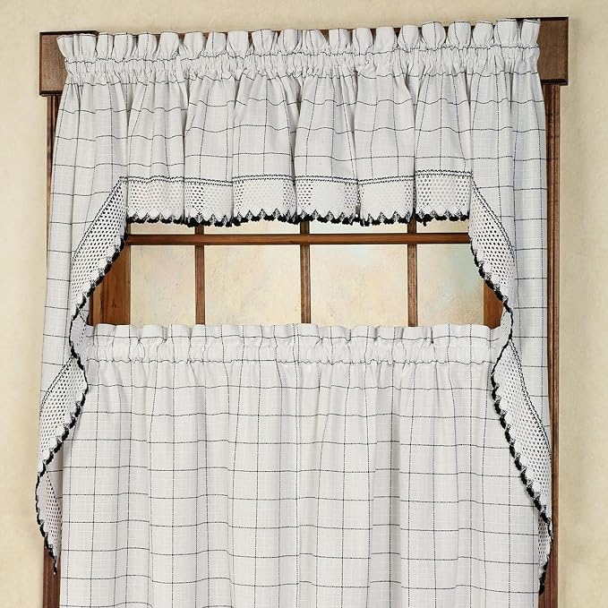 Kitchen Curtains for Windows 40+ Styles & Colors Swag, Valance, Tier Sets & Panels Cafe Curtains for Farmhouse, Rustic, Modern Décor, Adirondack Black, Swag
