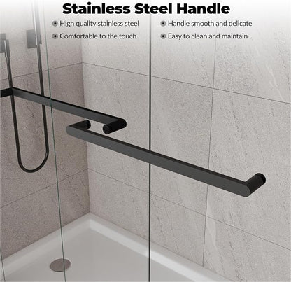 Double Sliding Shower Door 44-48 Inch W×72 Inch H Framed – Matte Black Aluminum Frame Bypass Shower Door with 8mm Tempered Glass, Easy Clean Coating for Bathroom