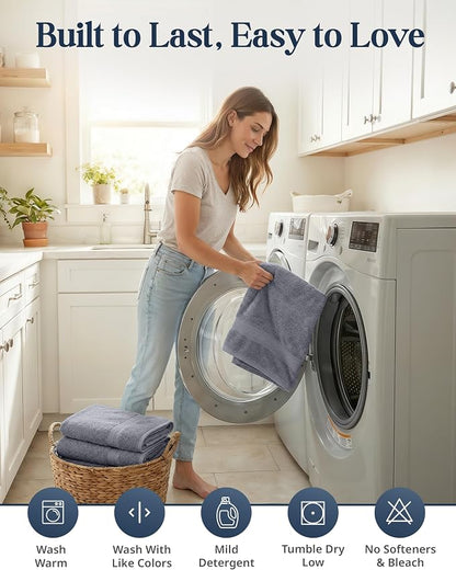LANE LINEN Towel Set for Bathroom 16 Piece Soft Absorbent - Cool Grey | Towels And Washcloths Sets - Oversized & Roomy, Lightweight & Breathable, Fade-Resistant Color, Classic Terry Weave