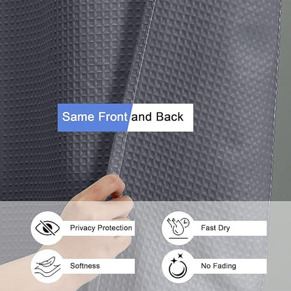 OVZME Long Fabric Shower Curtain Set, Waffle Textured Shower Curtain for Bathroom - Weight 230GSM Heavy Duty Hotel Spa Luxury Bath Curtain Set with 12 Plastic Hooks, 72x78, Grey
