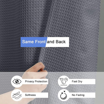Grey Shower Curtain Set, Waffle Textured Heavy Duty Fabric Shower Curtain for Bathroom, Luxury Hotel Weighted 230GSM Bath Curtain with 12 Plastic Hooks, Machine Washable, 72x72