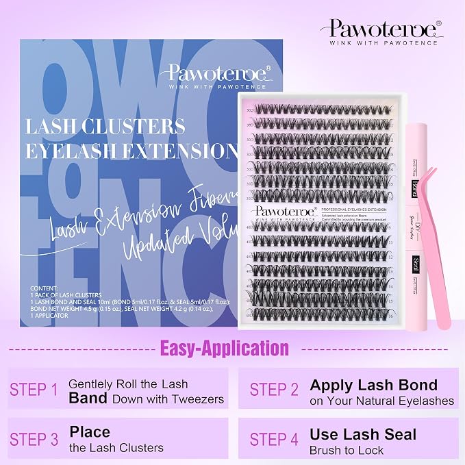 Lash Extension Kit DIY 280pcs Lash Clusters Eyelash Extension Kit, 9-16mm 30D 40D Individual Lashes Kit with Lash Bond and Seal, Lash Tweezers for Self Use (30D&40D, 0.07D, 9-16mm, Kit)