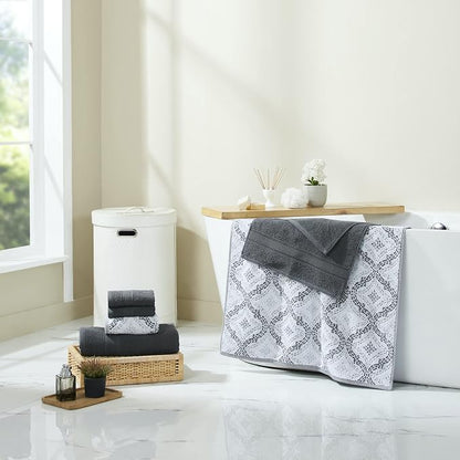 Modern Threads Capri 6-Piece Reversible Yarn Dyed Jacquard Towel Set - Bath Towels, Hand Towels, & Washcloths - Super Absorbent & Quick Dry - 100% Combed Cotton, Coal