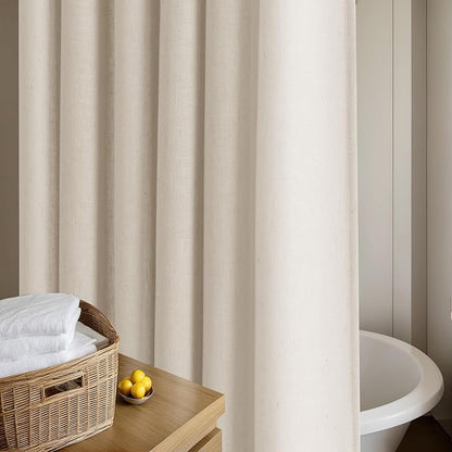Beige Linen Shower Curtain for Bathroom Water Repellent 72x80 Inch | Neutral Country Luxury, Shower Curtains 80 Inches Long, Flax Burlap, Hotel Bathtub, Drapes Set, with Hooks, Cream Beige Cloth