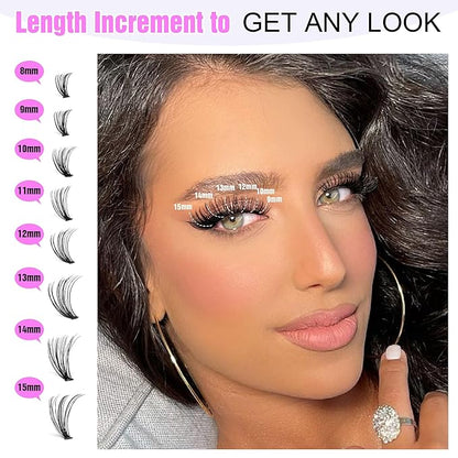 Lash Extension Kit DIY 280pcs Individual Lash Clusters Kit 30D Natural 8-15mm Cluster Eyelash Extensions Kit with Lash Bond and Seal, Lash Tweezers for Self Use (30D, 0.07D, 8-15mm, Kit)