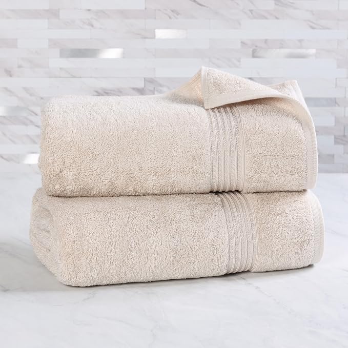 SUPERIOR Egyptian Cotton Bath Sheet Set, Oversized Towels for Home Bathroom, Master, Guest Bath, Decor Essentials, Quick Dry, Absorbent, Large Body Towel, Spa, Hotel, Resort, Set of 2, Stone