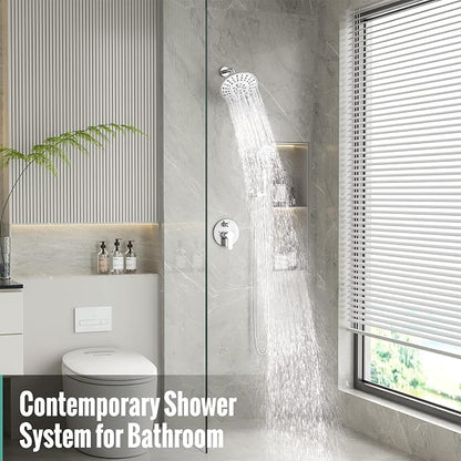 SR SUN RISE Shower Faucet - 8 Inch Multifunctional High Pressure Shower Head System with Handheld Shower Head Fixtures - Valve Included - Polished Chrome