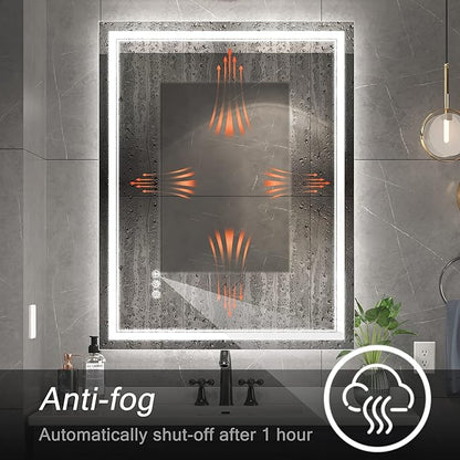 Led Mirror for Bathroom with Front Light and Backlit, Bathroom Mirror with Led Lights, Vanity Mirror with Lights for Wall, Anti-Fog, Dimmable 36" L x 28" W Neutral White（frontlit+Backlit