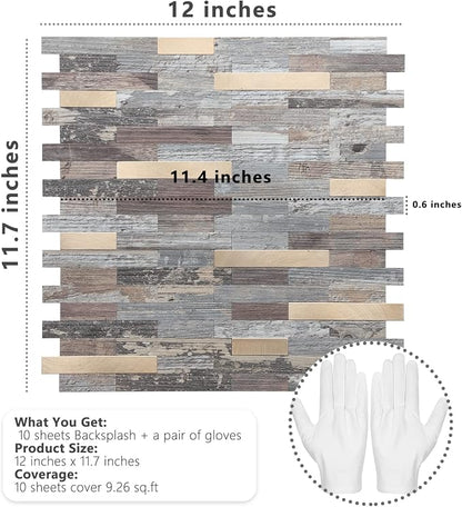 STICKGOO Peel and Stick Backsplash, PVC Wall Tiles Stick on Backsplash for Kitchen(10 Sheets, Distressed Wood with Metal Gold)
