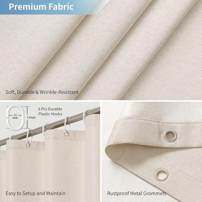 Waterproof Fabric Shower Curtain,No Liner Needed,36x72,Cream | 2-in-1 Design,Linen Textured,100% Waterproof TPU-Laminated Backing,Magnetic Weighted,Machine Washable,For Bathroom,Hotel