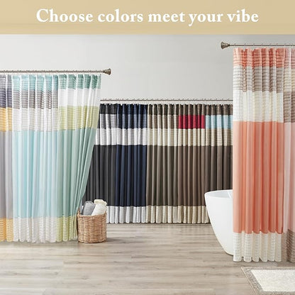 Madison Park Amherst Bathroom Shower Curtain Faux Silk Pieced Striped Modern Microfiber Bath Curtains, 72x84 Inches, Yellow