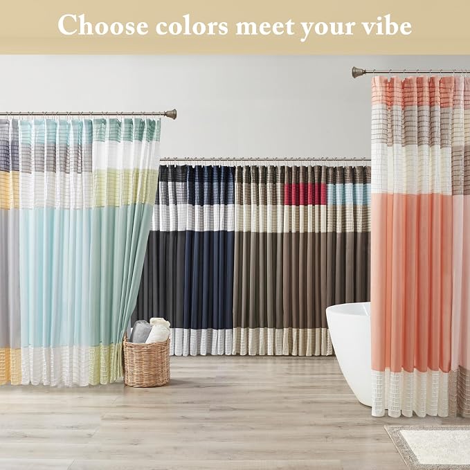 Madison Park Amherst 72 x 72 Bathroom Shower Curtain, Faux Silk, Yellow | Modern Classic, Light Sheen, Pieced, Striped, Microfiber, Machine Washable, OEKO-TEX Certified, Amherst