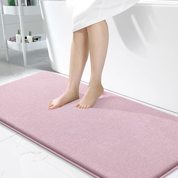 OLANLY Memory Foam Bathroom Runner Rugs 47x24, Long Bath Mats, Dusty Rose | Soft Quick Dry Bath Rugs, Non-Slip, Absorbent Machine Washable Mat for Bathroom Floor, Tub and Shower, Home Decor Accessories