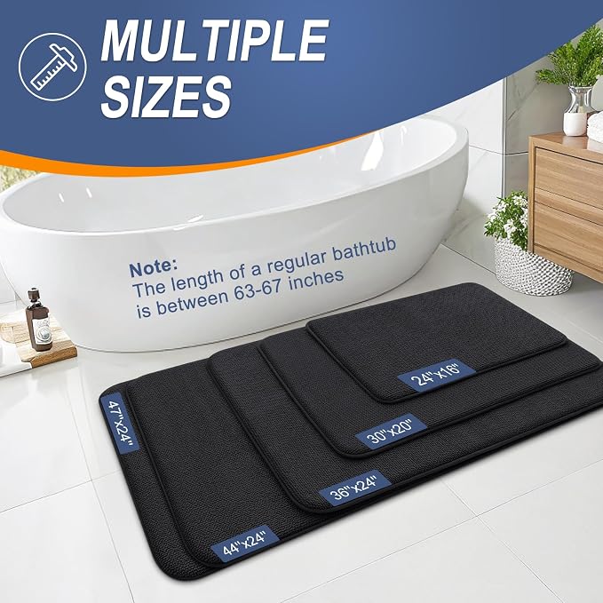 OLANLY Memory Foam Large Bathroom Rugs 44x32, Absorbent Bath Mat, Black | Soft Quick Dry Bath Rugs, Non-Slip Carpet, Machine Washable Mat for Bathroom Floor, Tub and Shower, Home Decor Accessories