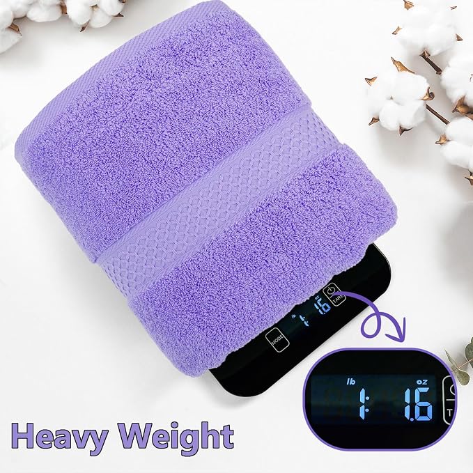 Cleanbear Soft Bath Towels Set of 2, Cotton, 55" x 27" Lavender & Turquoise | Thick & Highly Absorbent Shower Towels for Body Drying, Bathroom, Guest Bathroom, Gym, Pool