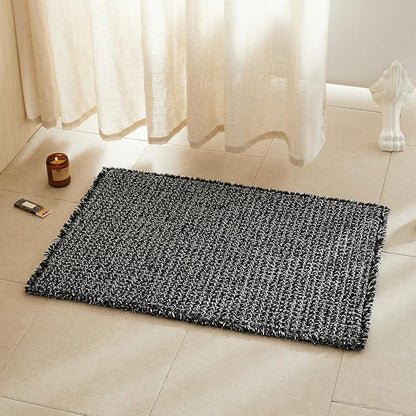 TYUU Waffle Bath Mat, Boho Bathroom Rugs Non Slip, 36x24 Black & White | Super Absorbent Quick Dry Bath Rug, Non-Slip Backing, Soft Waffle Washable Farmhouse Bathroom Mats, Tub, Shower & Home Decor
